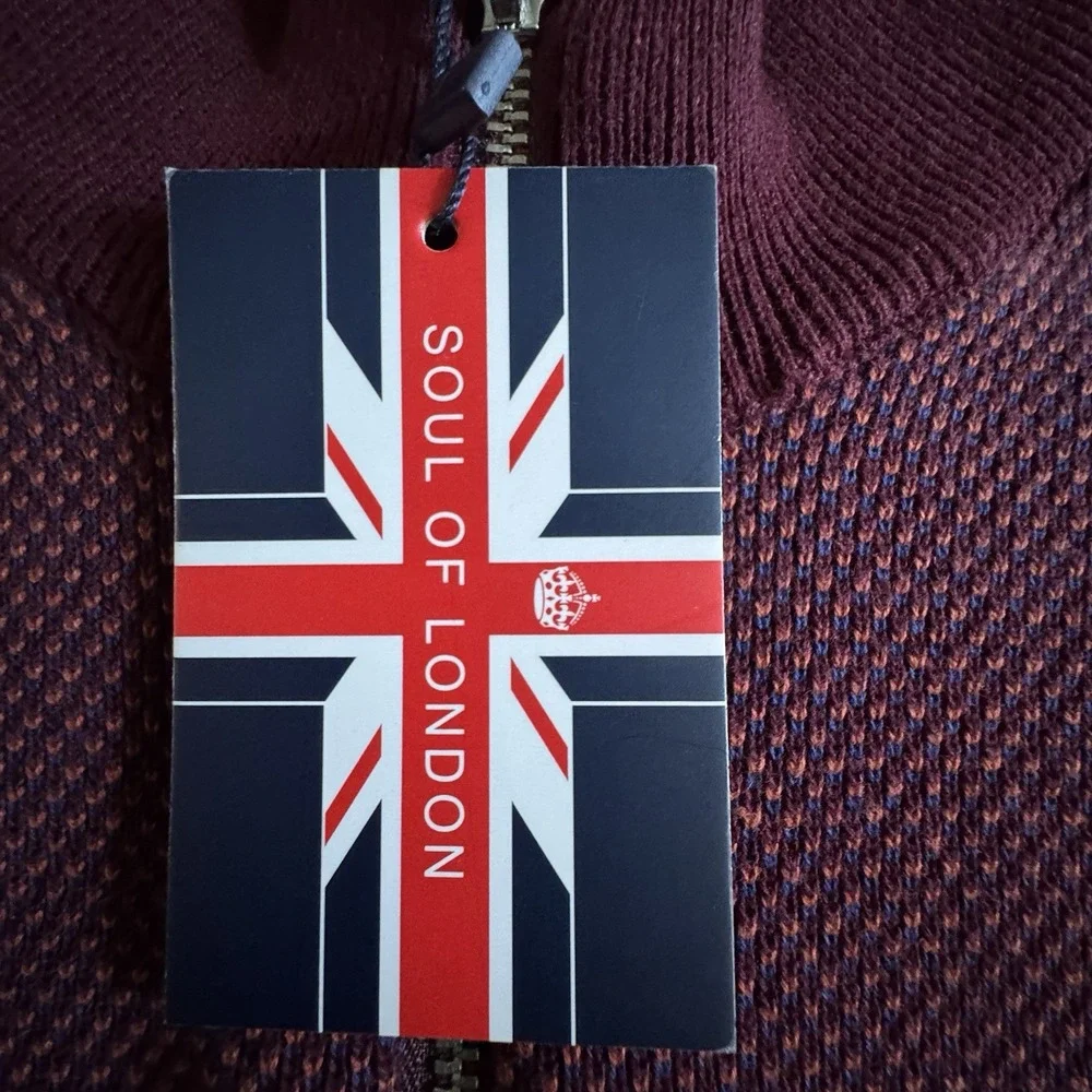 Soul of London 1/4 Zip Sweater Burgundy Textured‎ Knit Pullover Men's Small